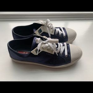 Prada navy silk sneakers. Mint! Size 40. $220